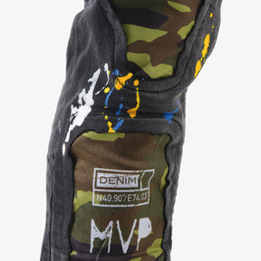 BLACK JEANS W/ CHECKERED & CAMO RIP & REPAIR
