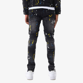 BLACK JEANS W/ CHECKERED & CAMO RIP & REPAIR
