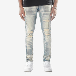 KHAKI TINT JEANS WITH RIP & REPAIR