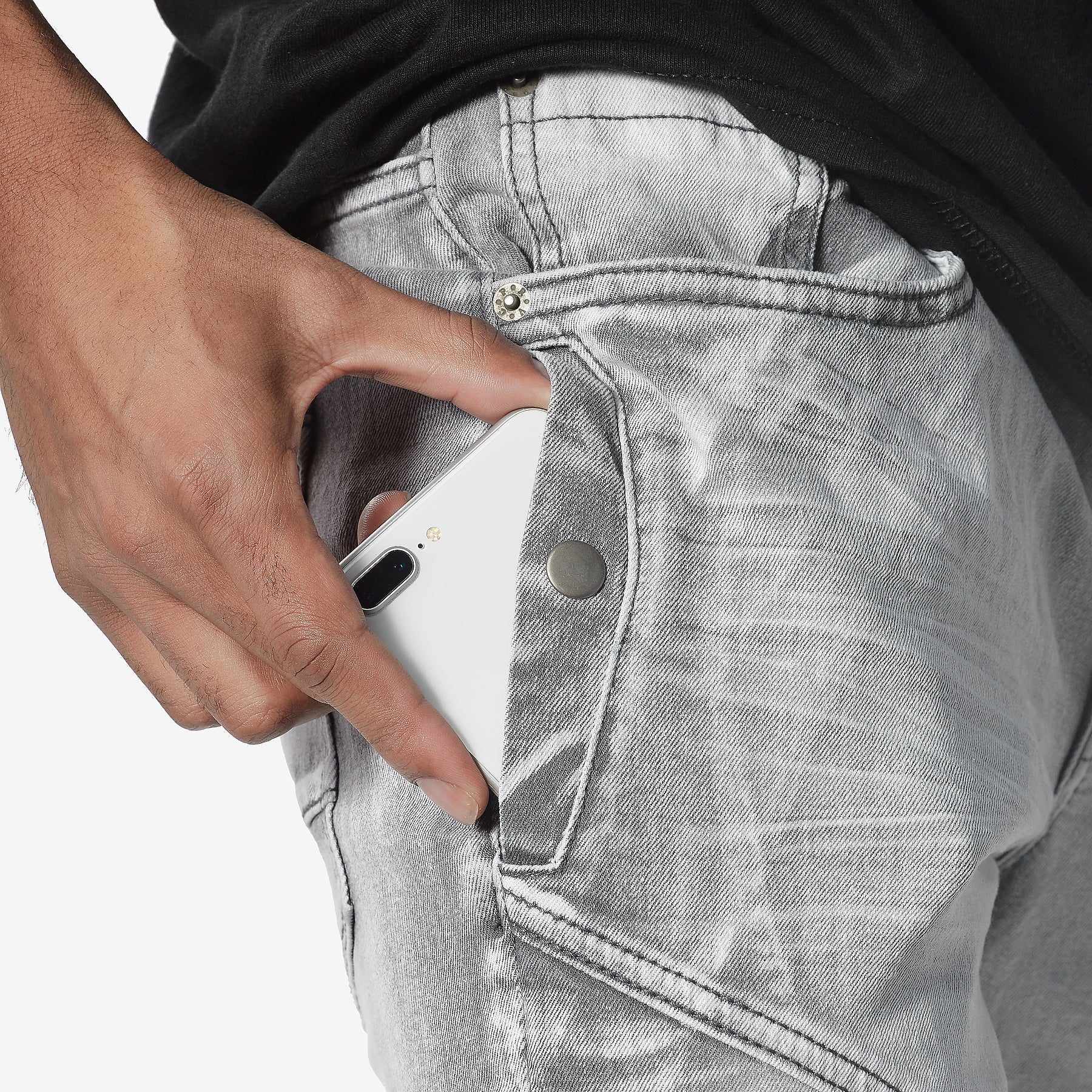 GREY JEANS WITH CELLPHONE POCKETS